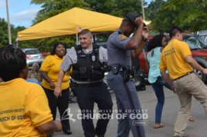The police officers got their groove on during the electric slide competition.